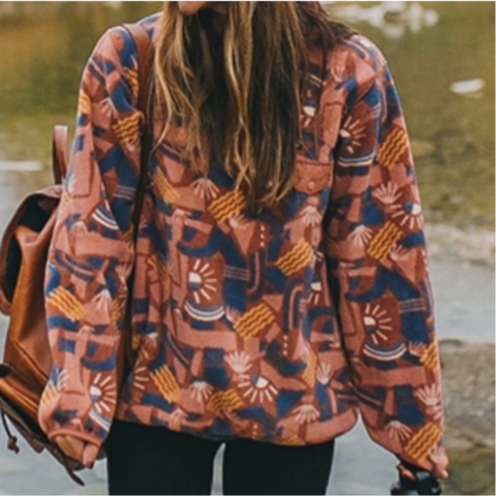 Woven Patterned Pullover Jacket in Rust Multi